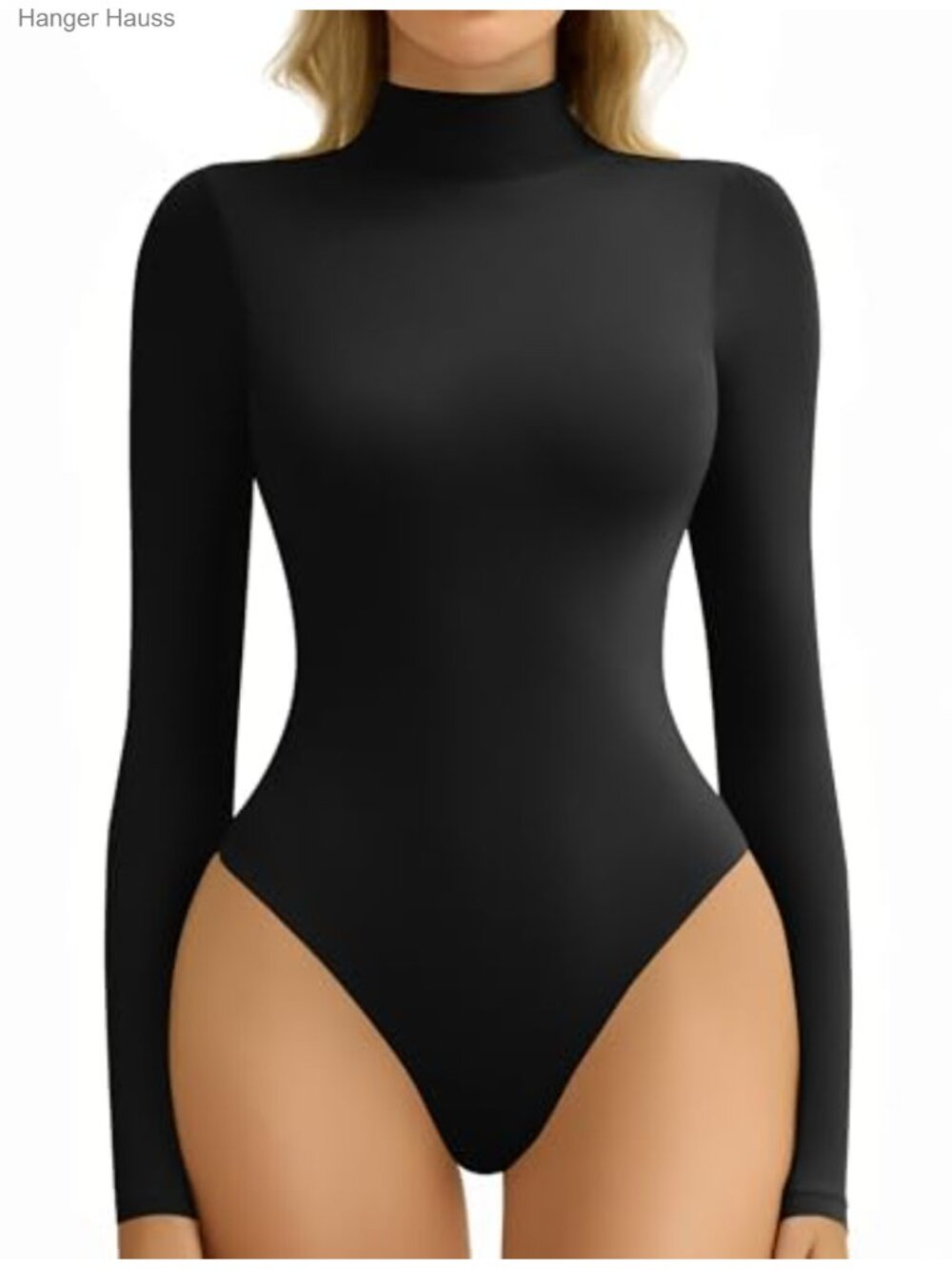 Mock Neck Long Sleeve Bodysuit Snap Closure Double Lined Stretch